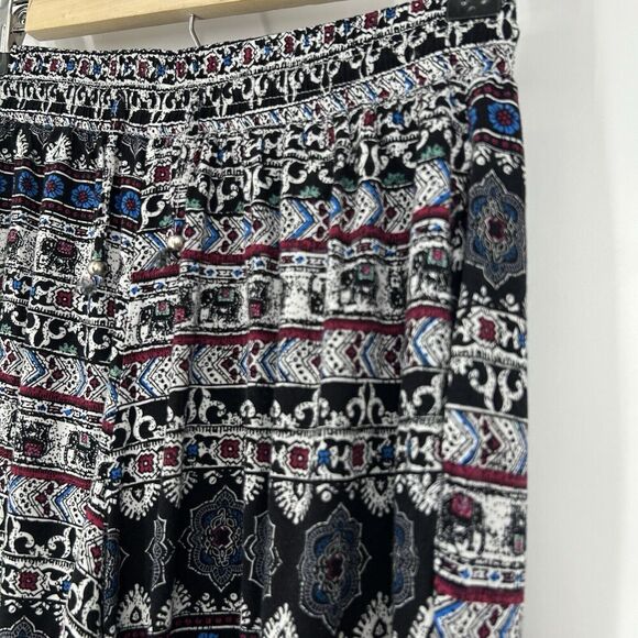 Yak & Yeti Boho Wide Leg Crop Pants Pull On Black Mixed Pattern Size XL - Picture 3 of 9